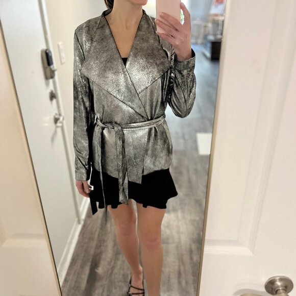 Donna Karan Women's Belted Metallic Jacket - Picture 3 of 16